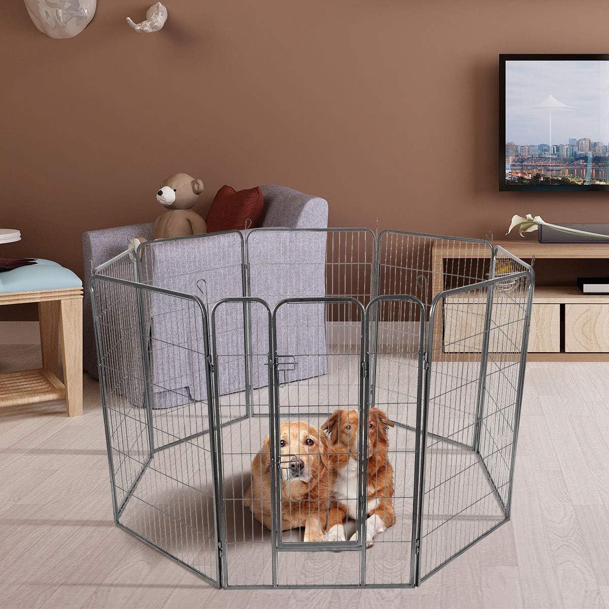 image:imageGiantex 40 inch Dog Fence with Door 168 Panels Dog Playpen for Outside Large Dogs Portable Pet Playpen Fencing Enclosures Heavy Duty Metal Camping Fences for The Yard 16 Panels 40 inch8 Panels