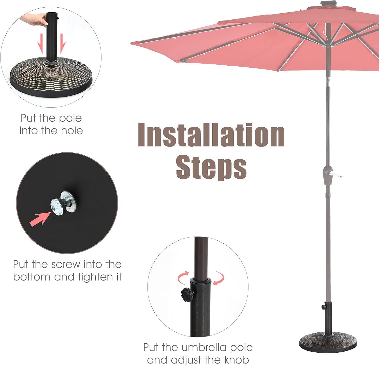 image:imageGiantex 40 lbs Patio Umbrella Base 215 Round Market Umbrella Stand for 1519 Umbrella Poles Heavy Duty Resin Base with Metal Support Holder for Deck Garden Poolside 40 lbs220 Pounds