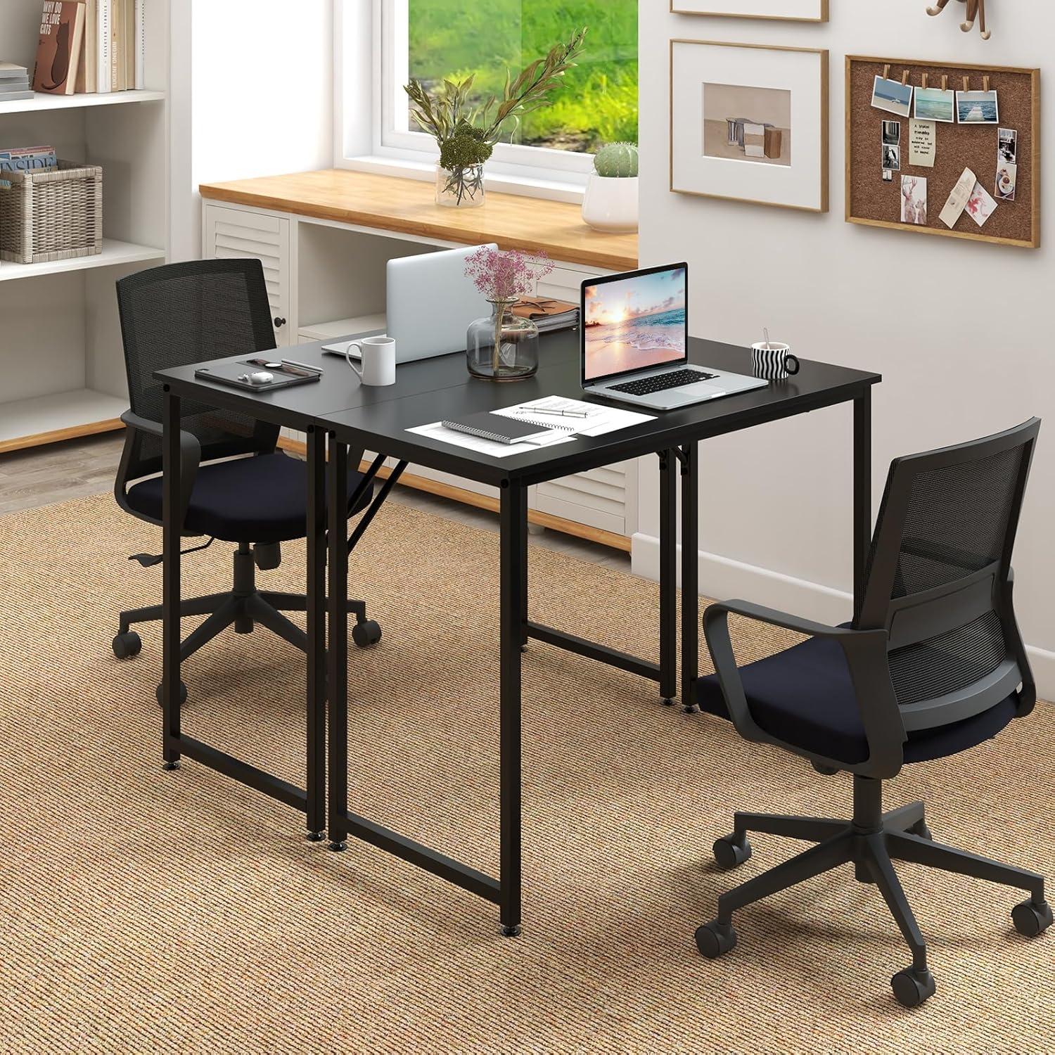 image:imageGiantex 40Inch White Computer Desk Home Office Desk with HeavyDuty Metal Frame Modern Simple Gaming Table PC Workstation Versatile Small Desk for Bedroom Small SpacesBlack