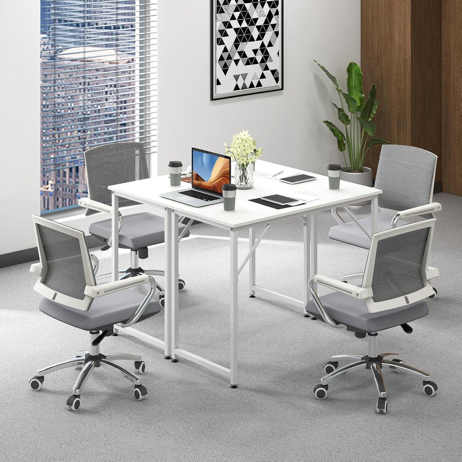 image:imageGiantex 40Inch White Computer Desk Home Office Desk with HeavyDuty Metal Frame Modern Simple Gaming Table PC Workstation Versatile Small Desk for Bedroom Small SpacesWhite