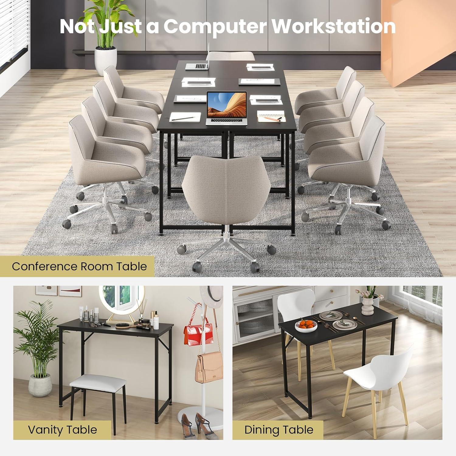 image:imageGiantex 40Inch White Computer Desk Home Office Desk with HeavyDuty Metal Frame Modern Simple Gaming Table PC Workstation Versatile Small Desk for Bedroom Small SpacesBlack