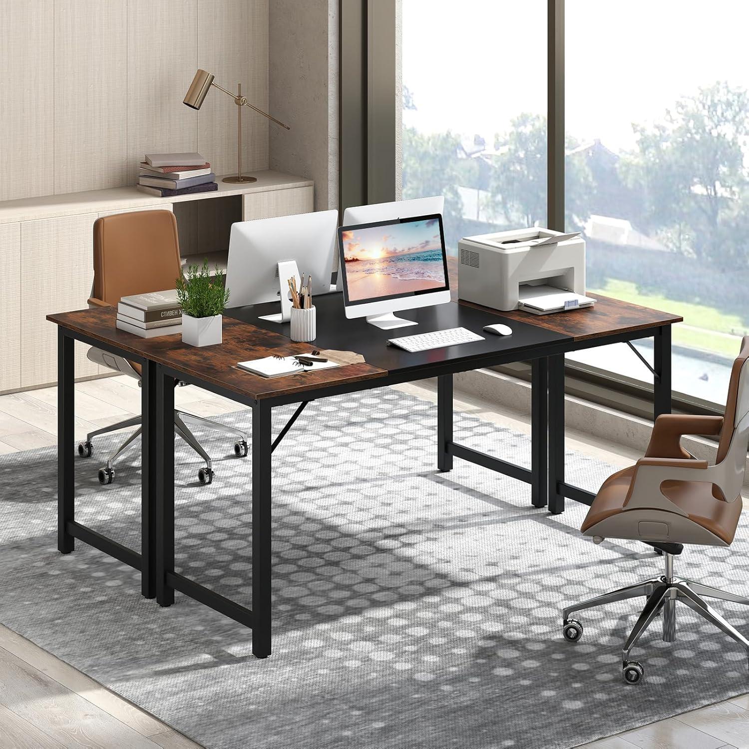 image:imageGiantex 40Inch White Computer Desk Home Office Desk with HeavyDuty Metal Frame Modern Simple Gaming Table PC Workstation Versatile Small Desk for Bedroom Small SpacesRustic Brown Black
