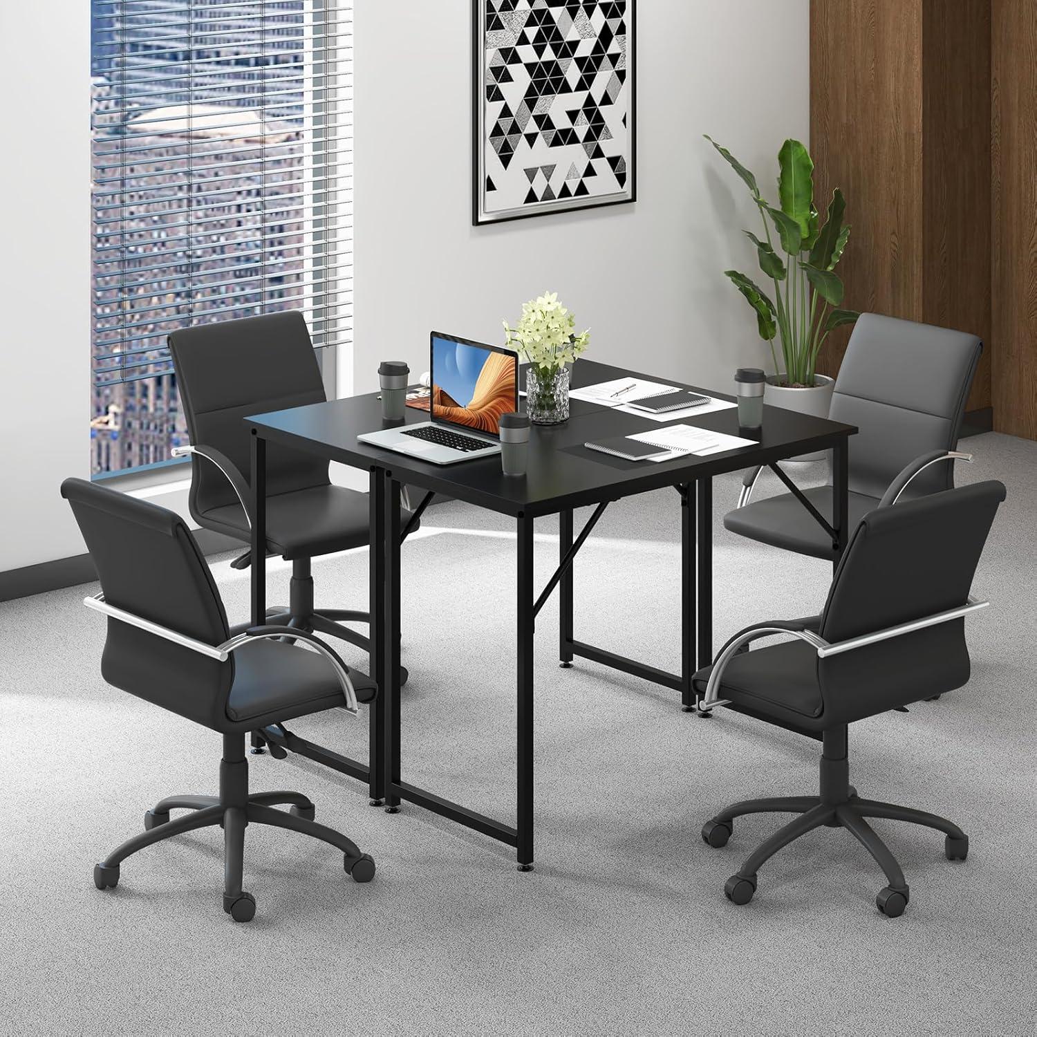 image:imageGiantex 40Inch White Computer Desk Home Office Desk with HeavyDuty Metal Frame Modern Simple Gaming Table PC Workstation Versatile Small Desk for Bedroom Small SpacesBlack