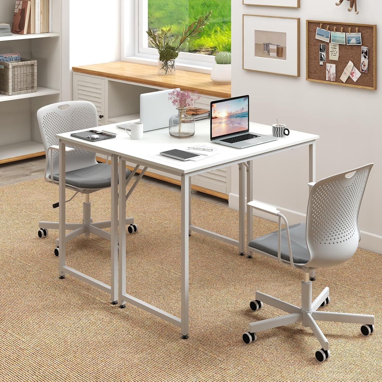 image:imageGiantex 40Inch White Computer Desk Home Office Desk with HeavyDuty Metal Frame Modern Simple Gaming Table PC Workstation Versatile Small Desk for Bedroom Small SpacesWhite