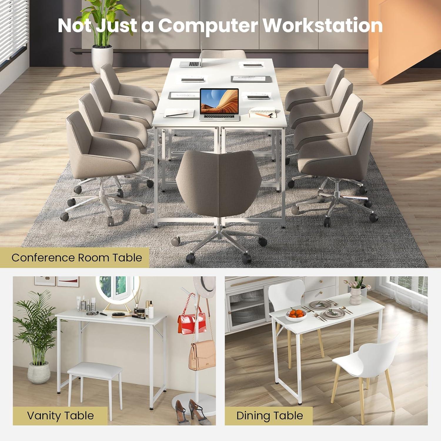 image:imageGiantex 40Inch White Computer Desk Home Office Desk with HeavyDuty Metal Frame Modern Simple Gaming Table PC Workstation Versatile Small Desk for Bedroom Small SpacesWhite