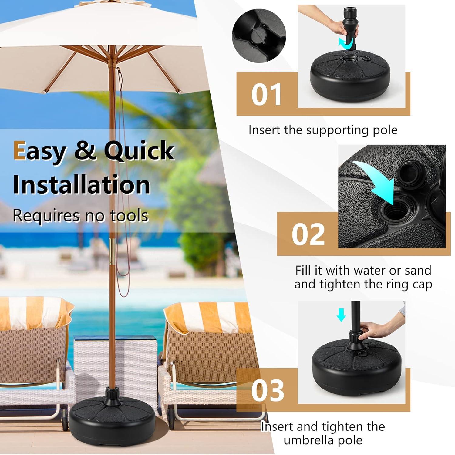 image:imageGiantex 40lbs Fillable Umbrella Base Water and Sand Filled Umbrella Stand Fits 15 Patio Umbrella Pole Round HDPE Weighted Market Table Umbrella Holder for Outdoor Deck Garden 145 inch
