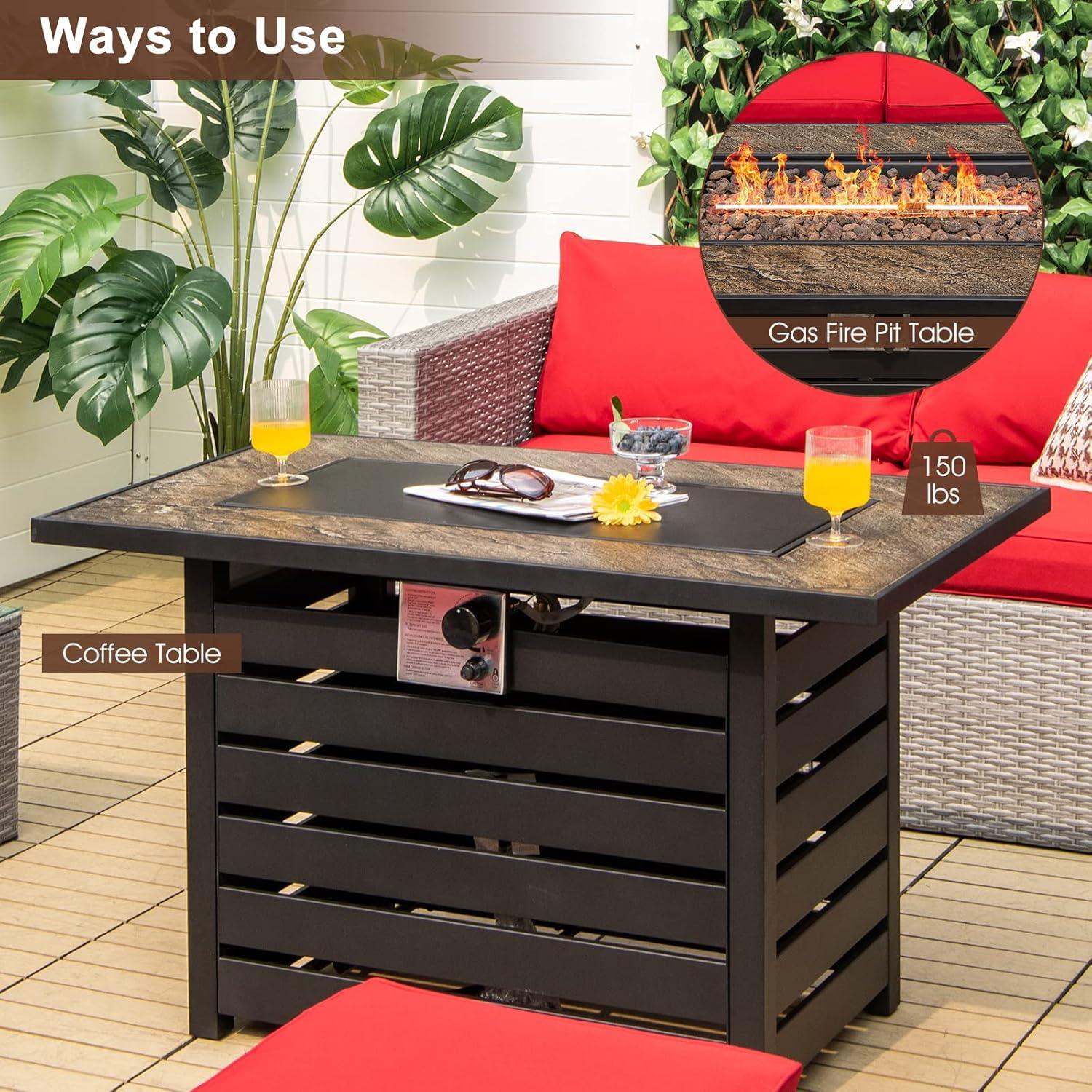 image:imageGiantex 42 Propane Fire Pit 50000 BTU Rectangular Outdoor Gas Firepit with Lid HighTemp Resistant Tabletop Adjustable Flame Lava Rocks and Waterproof Cover 2 in 1 Patio Fire Table for Outside