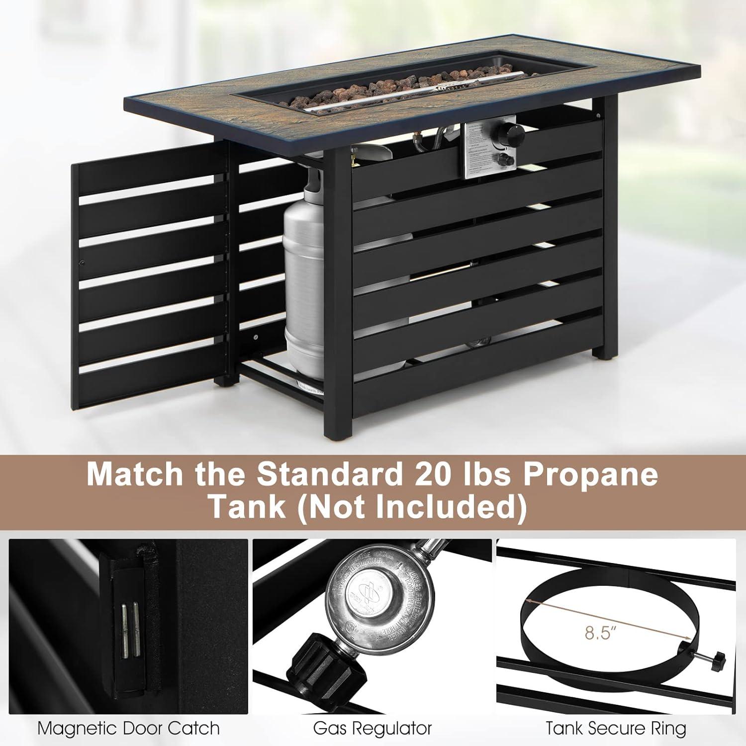 image:imageGiantex 42 Propane Fire Pit 50000 BTU Rectangular Outdoor Gas Firepit with Lid HighTemp Resistant Tabletop Adjustable Flame Lava Rocks and Waterproof Cover 2 in 1 Patio Fire Table for Outside