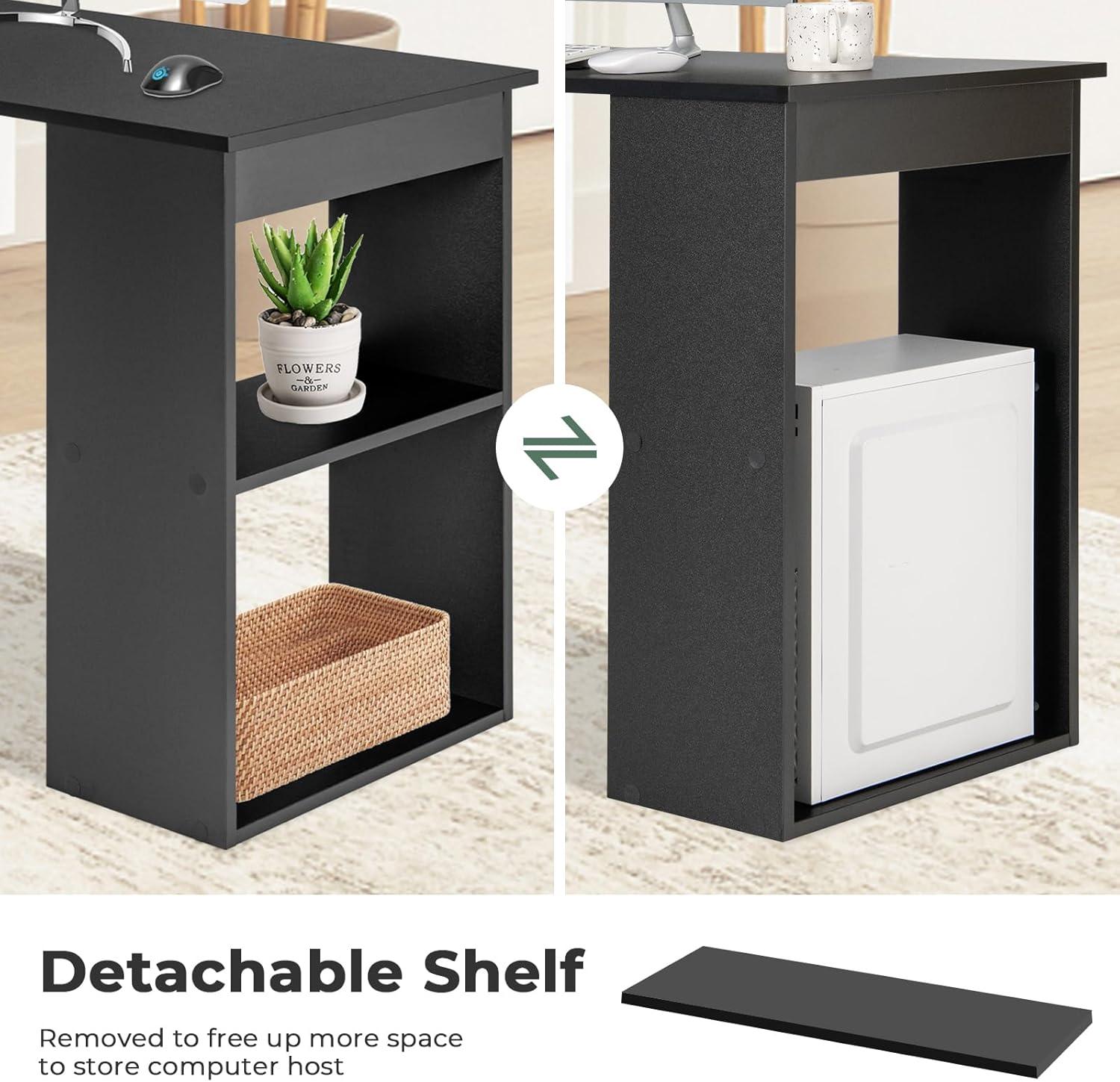 image:imageGiantex 48 Inch Computer Desk with Bookshelf 3in1 Home Office Desk with 4Tier Bookcase amp CPU Stand SpaceSaving Reversible Writing Desk Work Table for Bedroom Study Room Office NaturalBlack