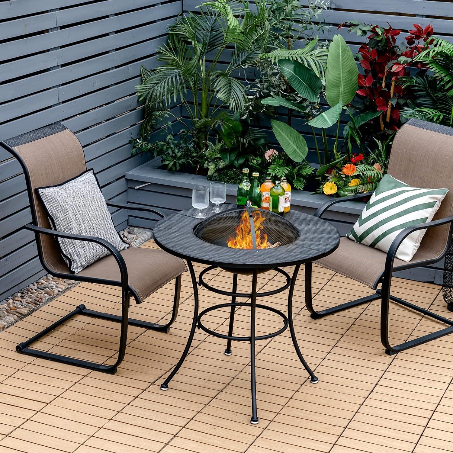 image:imageGiantex 4In1 Fire Pit Dining Table 32 Fire Bowl for Outside Wood Burning Fireplaces with Cover Fire Poker Grill Grate Patio Dining Table for Camping Picnic Yard Metal Round Outdoor Fire Pit