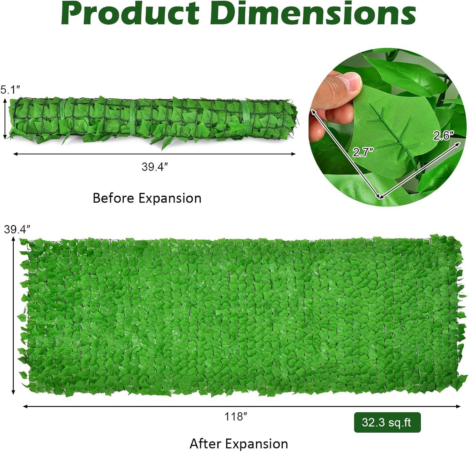 image:imageGiantex 4PCS Artificial Ivy Privacy Fence Screen 118 x 394 Artificial Hedges Fence Faux Ivy Vine Greenery Wall Outdoor Privacy Fence Covering for Yard Garden Patio Decoration Dark GreenGreen