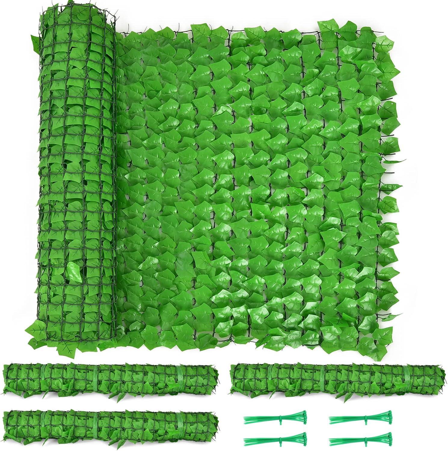 image:imageGiantex 4PCS Artificial Ivy Privacy Fence Screen 118 x 394 Artificial Hedges Fence Faux Ivy Vine Greenery Wall Outdoor Privacy Fence Covering for Yard Garden Patio Decoration Dark GreenGreen