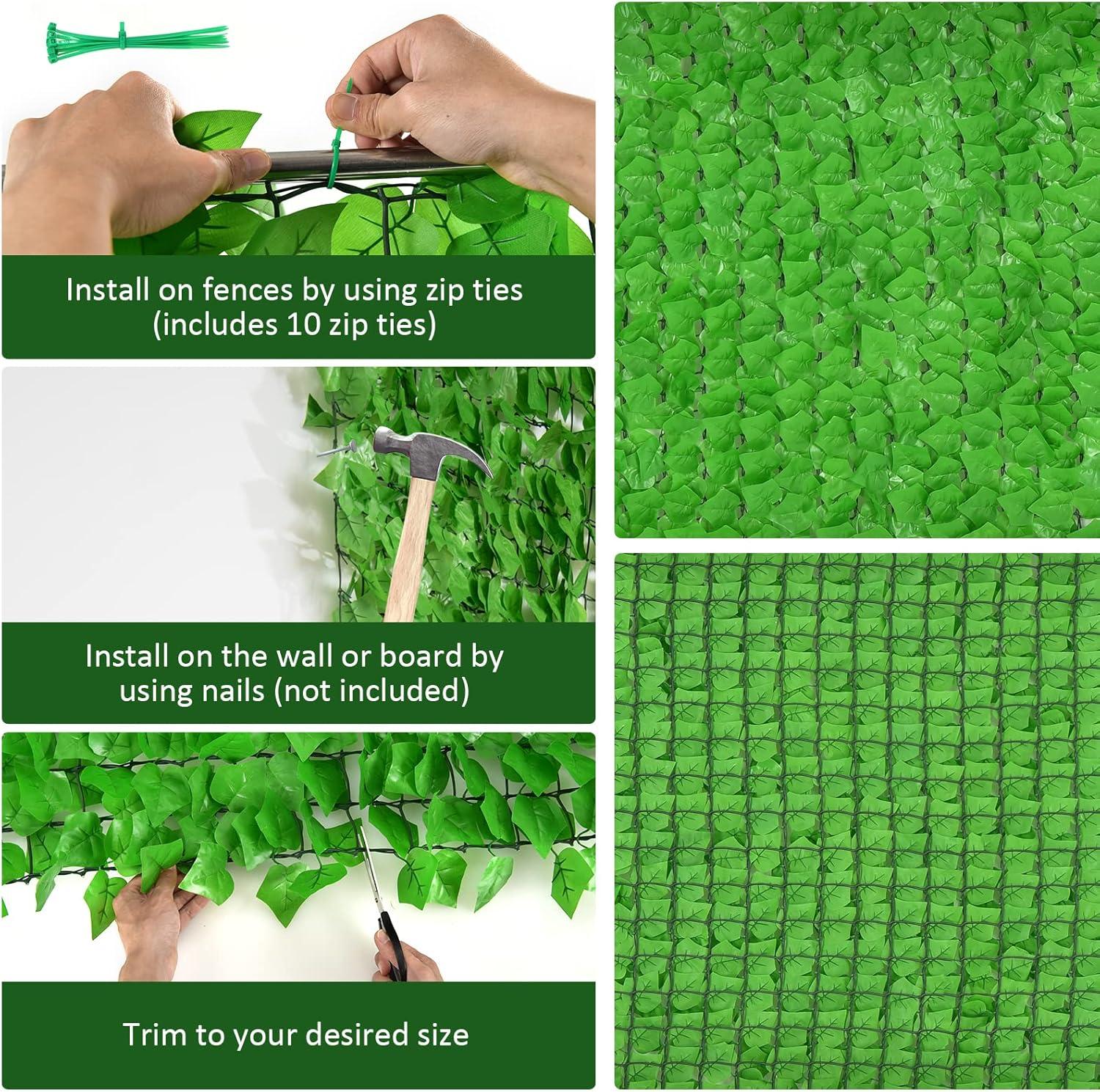 image:imageGiantex 4PCS Artificial Ivy Privacy Fence Screen 118 x 394 Artificial Hedges Fence Faux Ivy Vine Greenery Wall Outdoor Privacy Fence Covering for Yard Garden Patio Decoration Dark GreenGreen