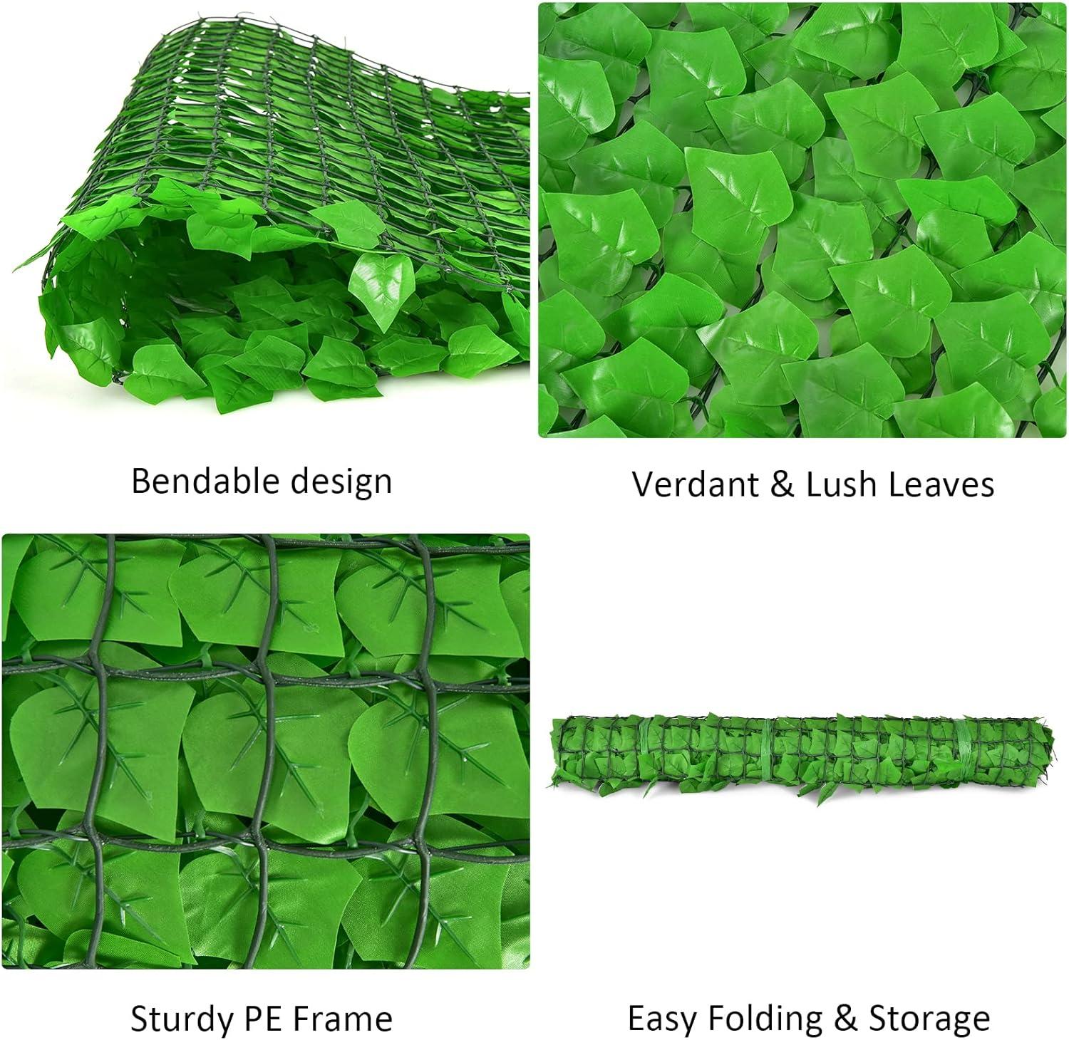 image:imageGiantex 4PCS Artificial Ivy Privacy Fence Screen 118 x 394 Artificial Hedges Fence Faux Ivy Vine Greenery Wall Outdoor Privacy Fence Covering for Yard Garden Patio Decoration Dark GreenGreen