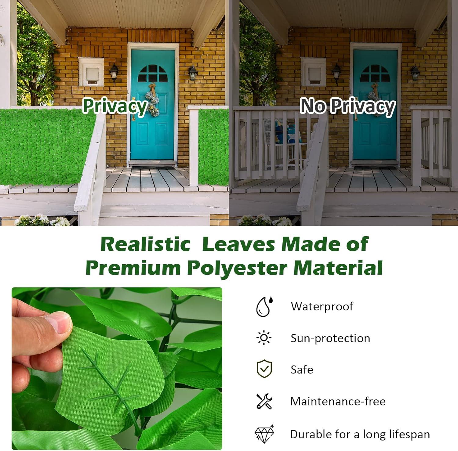 image:imageGiantex 4PCS Artificial Ivy Privacy Fence Screen 118 x 394 Artificial Hedges Fence Faux Ivy Vine Greenery Wall Outdoor Privacy Fence Covering for Yard Garden Patio Decoration Dark GreenGreen