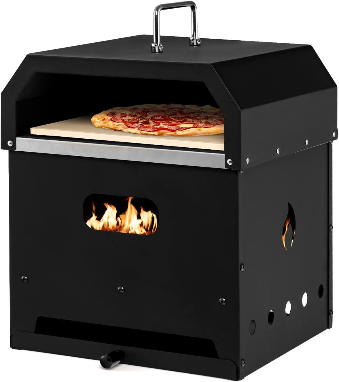 image:imageGiantex 4in1 Outdoor Pizza Oven Wood Fired 2Layer Pizza Maker Grill with Stone Peel Waterproof Cover Cooking Grids Detachable Grill Oven amp Fire Pit for Outside Backyard BBQ