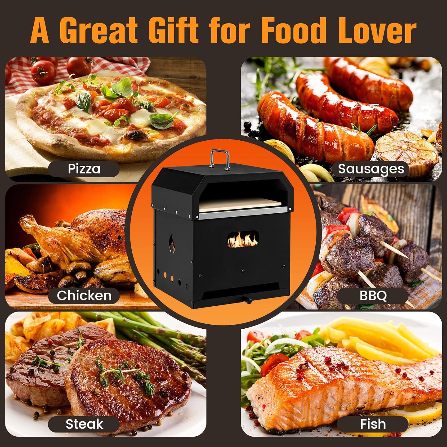 image:imageGiantex 4in1 Outdoor Pizza Oven Wood Fired 2Layer Pizza Maker Grill with Stone Peel Waterproof Cover Cooking Grids Detachable Grill Oven amp Fire Pit for Outside Backyard BBQ