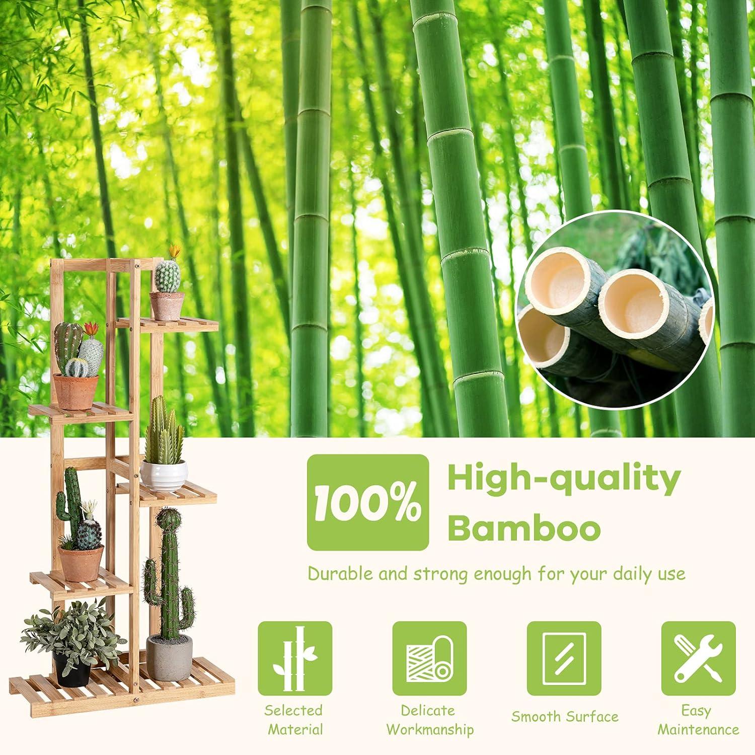 image:imageGiantex 5 Tier 6 Potted Plant Stand Bamboo Plant Shelf for Multiple Flower Pots Holder Indoor Outdoor Plant Display Rack Organizer Shelving Unit for Corner Patio Garden Balcony 5Tier