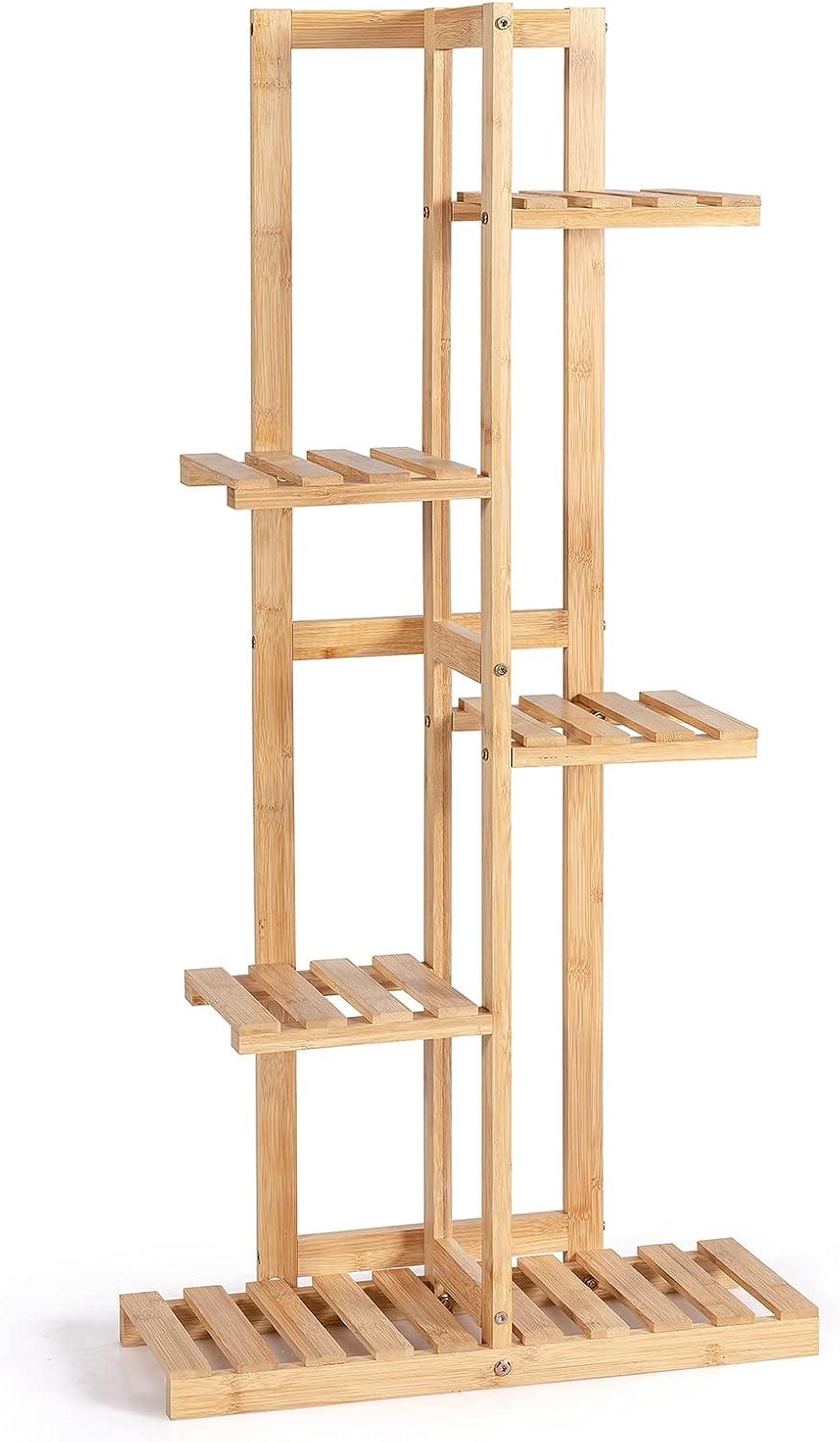image:imageGiantex 5 Tier 6 Potted Plant Stand Bamboo Plant Shelf for Multiple Flower Pots Holder Indoor Outdoor Plant Display Rack Organizer Shelving Unit for Corner Patio Garden Balcony 5Tier