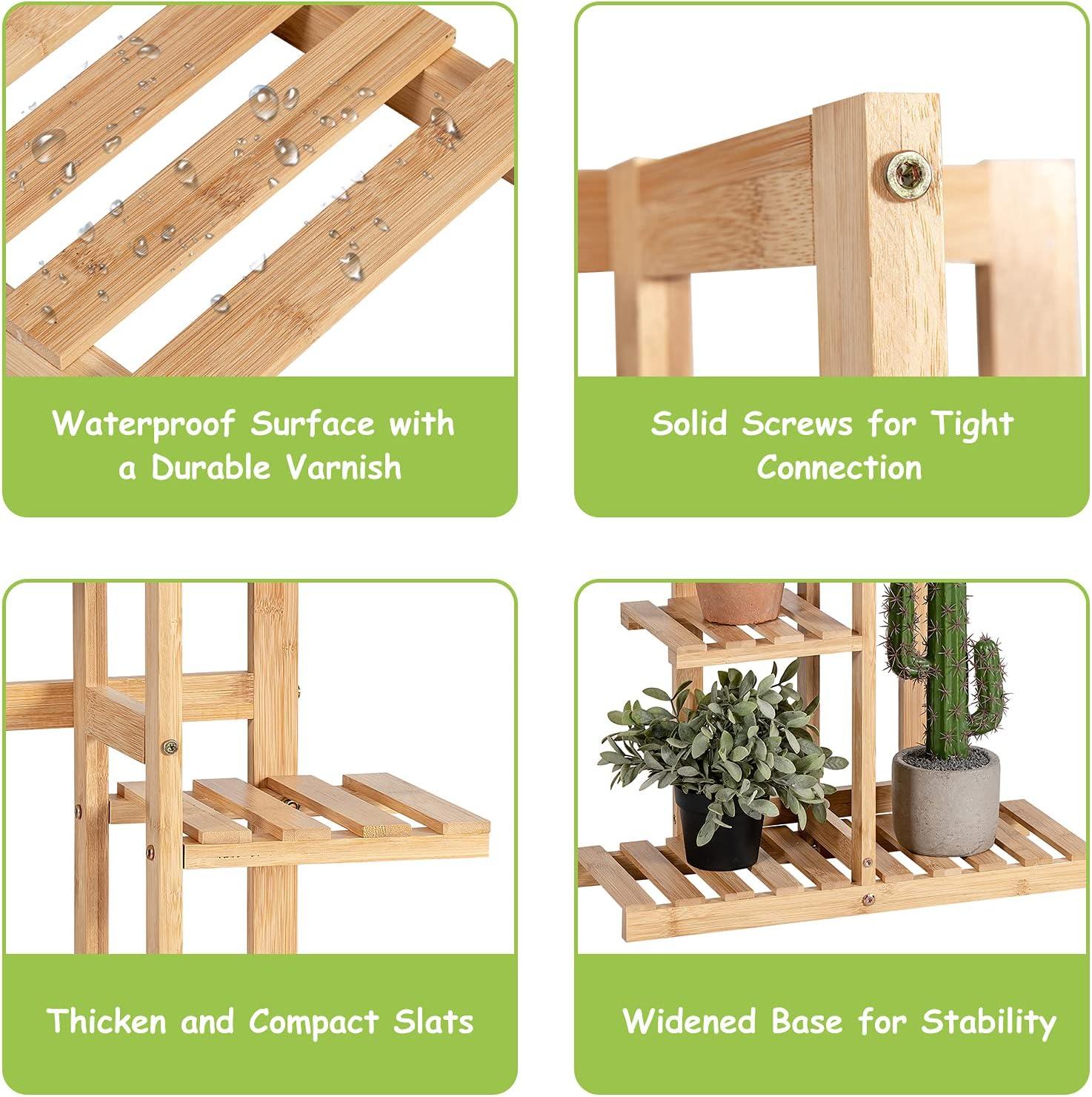 image:imageGiantex 5 Tier 6 Potted Plant Stand Bamboo Plant Shelf for Multiple Flower Pots Holder Indoor Outdoor Plant Display Rack Organizer Shelving Unit for Corner Patio Garden Balcony 5Tier