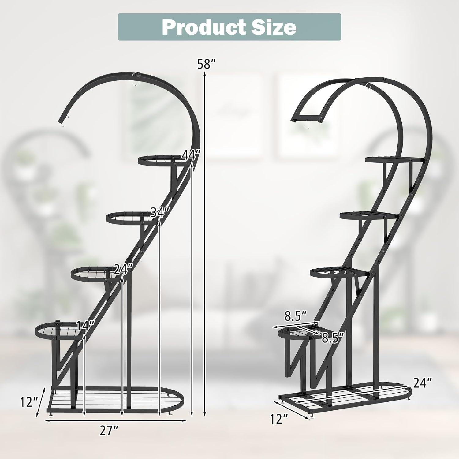 image:imageGiantex 5 Tier Metal Plant Stand Indoor Creative Heartshaped Ladder Plant Shelf with Hanging Hook for Multiple Plants Tiered Flower Display Shelf Tall Plant Stand for Valentines Day Home HolidayBlack
