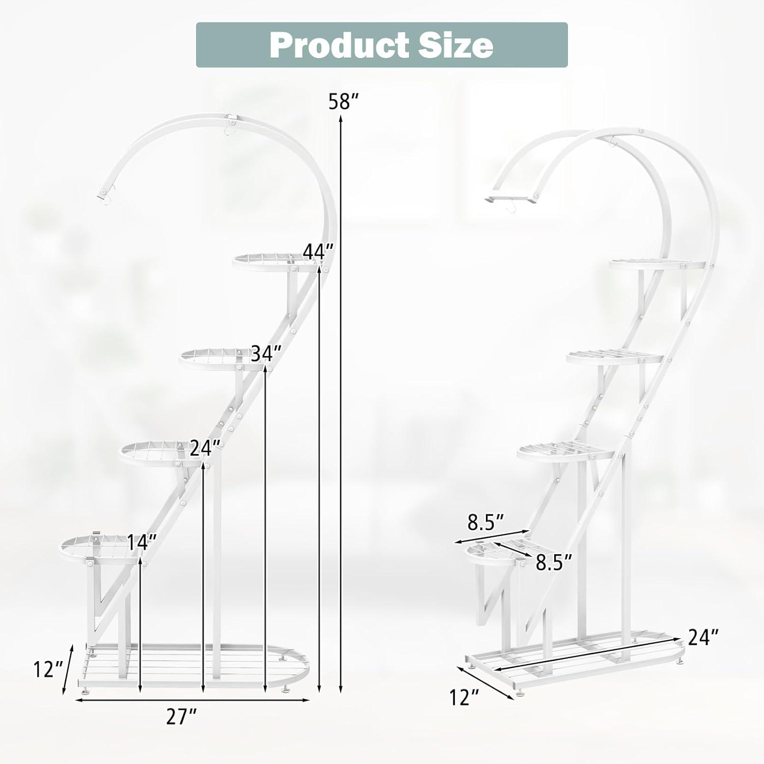 image:imageGiantex 5 Tier Metal Plant Stand Indoor Creative Heartshaped Ladder Plant Shelf with Hanging Hook for Multiple Plants Tiered Flower Display Shelf Tall Plant Stand for Valentines Day Home HolidayWhite