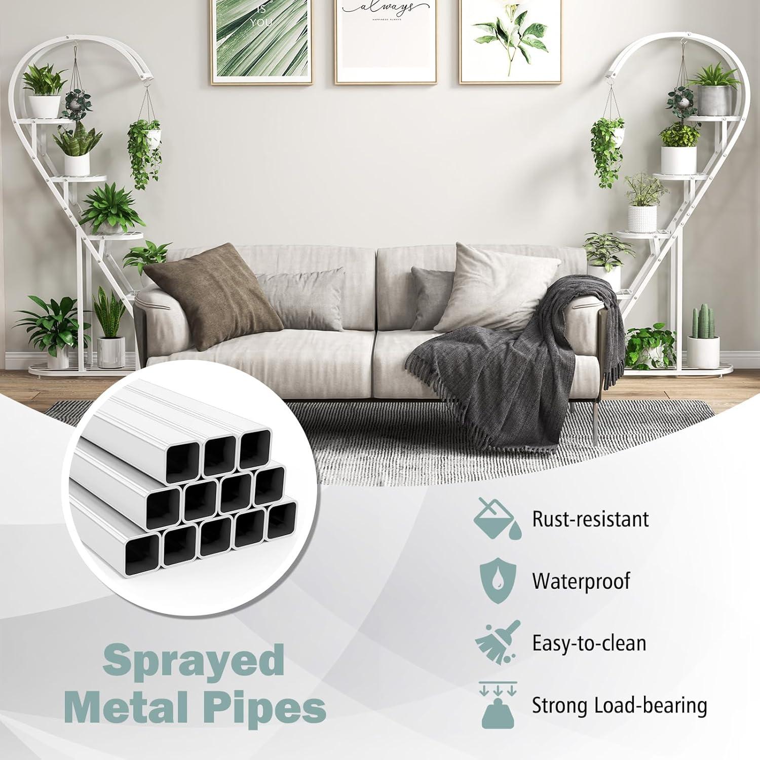 image:imageGiantex 5 Tier Metal Plant Stand Indoor Creative Heartshaped Ladder Plant Shelf with Hanging Hook for Multiple Plants Tiered Flower Display Shelf Tall Plant Stand for Valentines Day Home HolidayWhite