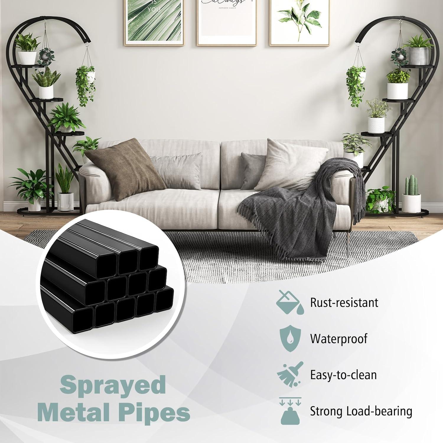 image:imageGiantex 5 Tier Metal Plant Stand Indoor Creative Heartshaped Ladder Plant Shelf with Hanging Hook for Multiple Plants Tiered Flower Display Shelf Tall Plant Stand for Valentines Day Home HolidayBlack
