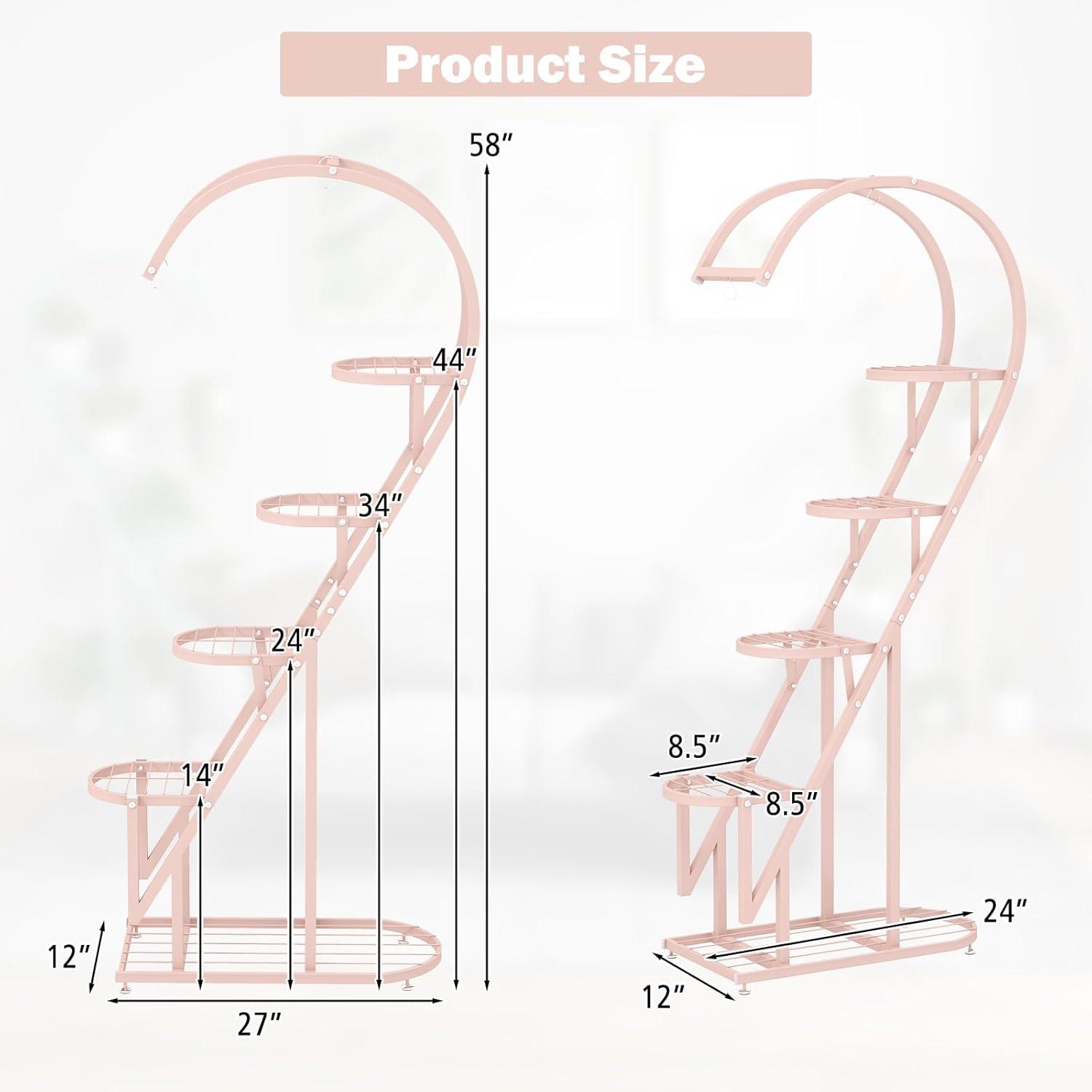 image:imageGiantex 5 Tier Metal Plant Stand Indoor Creative Heartshaped Ladder Plant Shelf with Hanging Hook for Multiple Plants Tiered Flower Display Shelf Tall Plant Stand for Valentines Day Home HolidayPink Blue