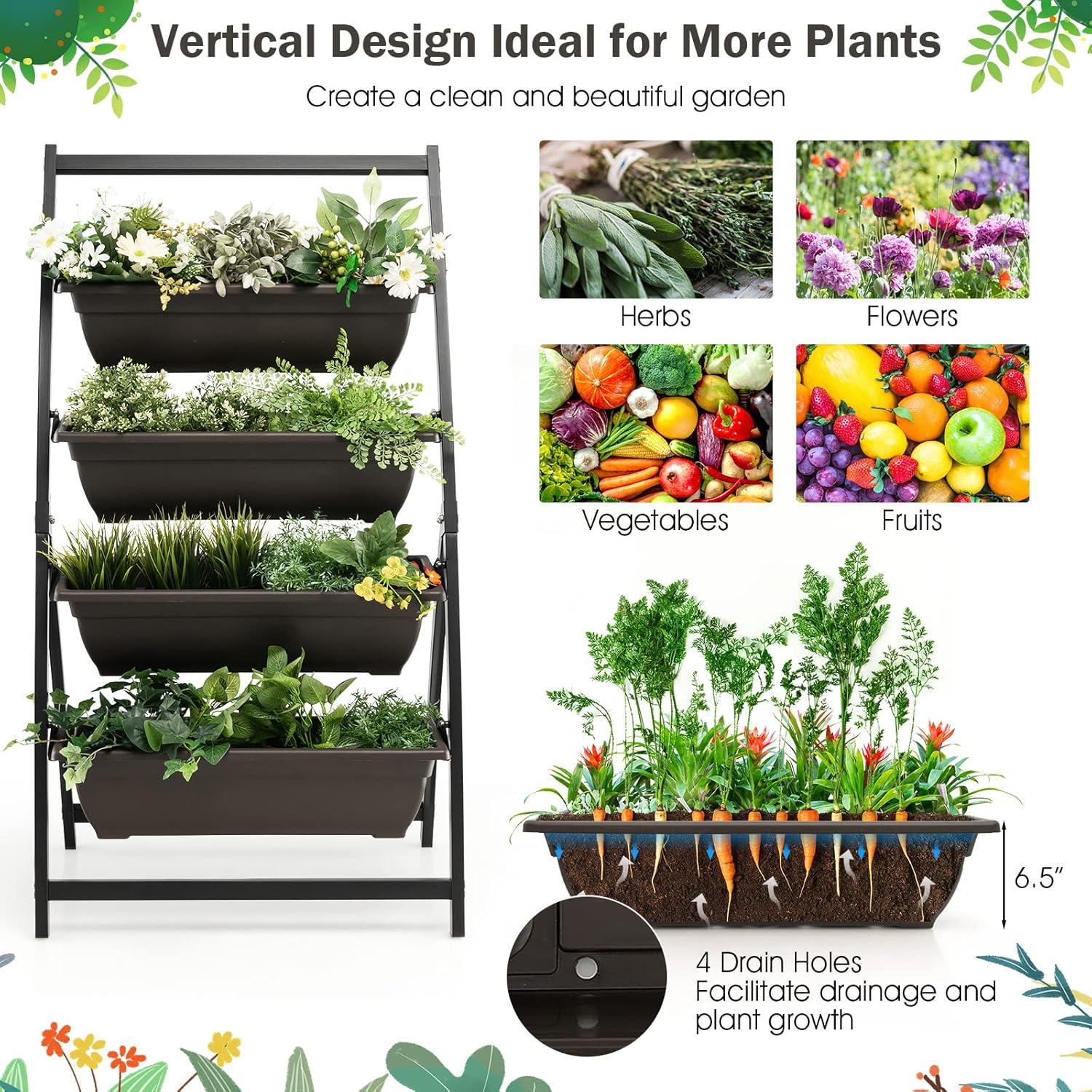 image:imageGiantex 52FT Vertical Raised Garden Bed 4Tier Elevated Planter Box w4 Containers amp Drainage Holes Indoor Outdoor Freestanding Planter for Vegetables Herbs Flowers HeavyDuty Metal Frame1