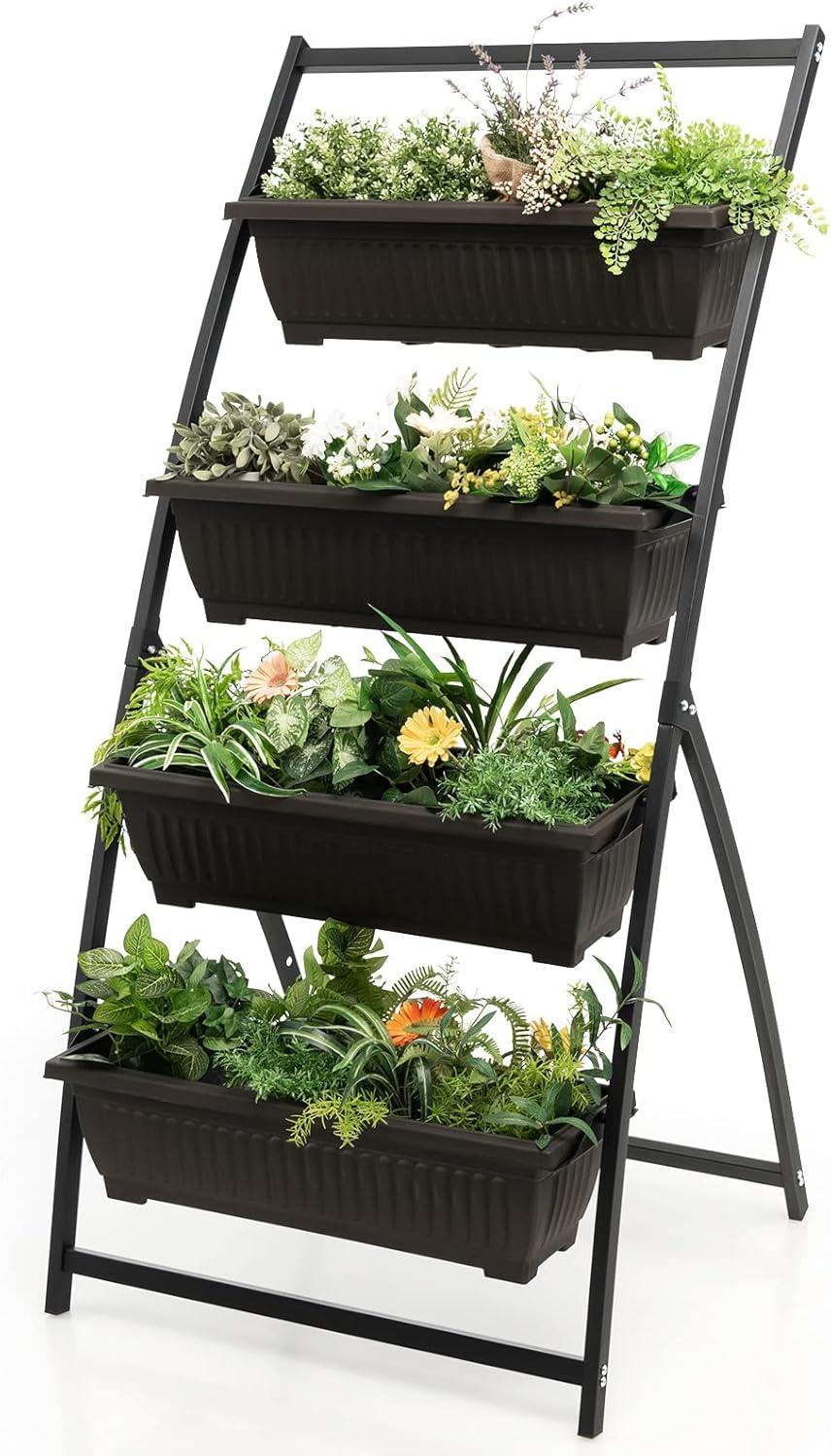 image:imageGiantex 52FT Vertical Raised Garden Bed 4Tier Elevated Planter Box w4 Containers amp Drainage Holes Indoor Outdoor Freestanding Planter for Vegetables Herbs Flowers HeavyDuty Metal Frame1
