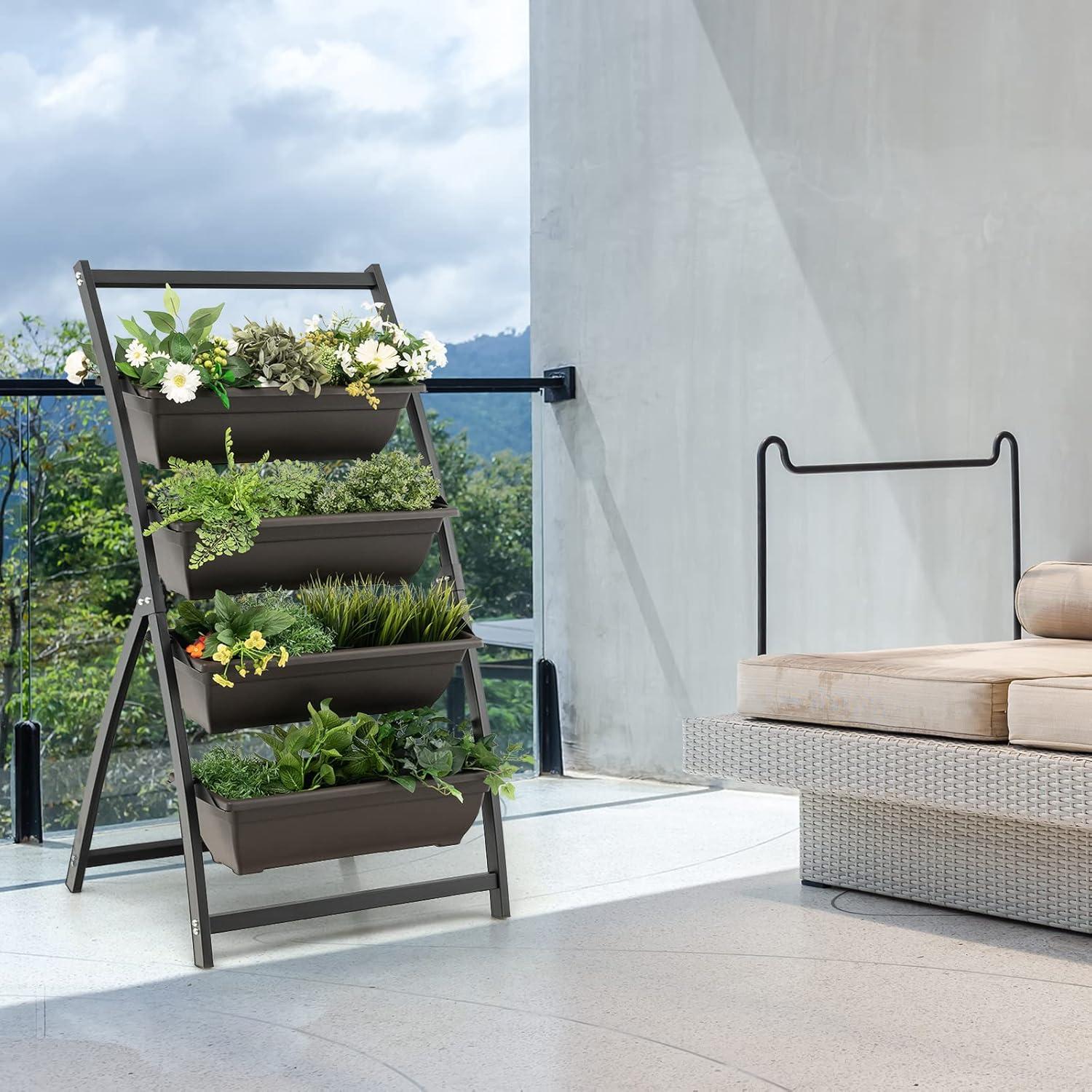 image:imageGiantex 52FT Vertical Raised Garden Bed 4Tier Elevated Planter Box w4 Containers amp Drainage Holes Indoor Outdoor Freestanding Planter for Vegetables Herbs Flowers HeavyDuty Metal Frame1