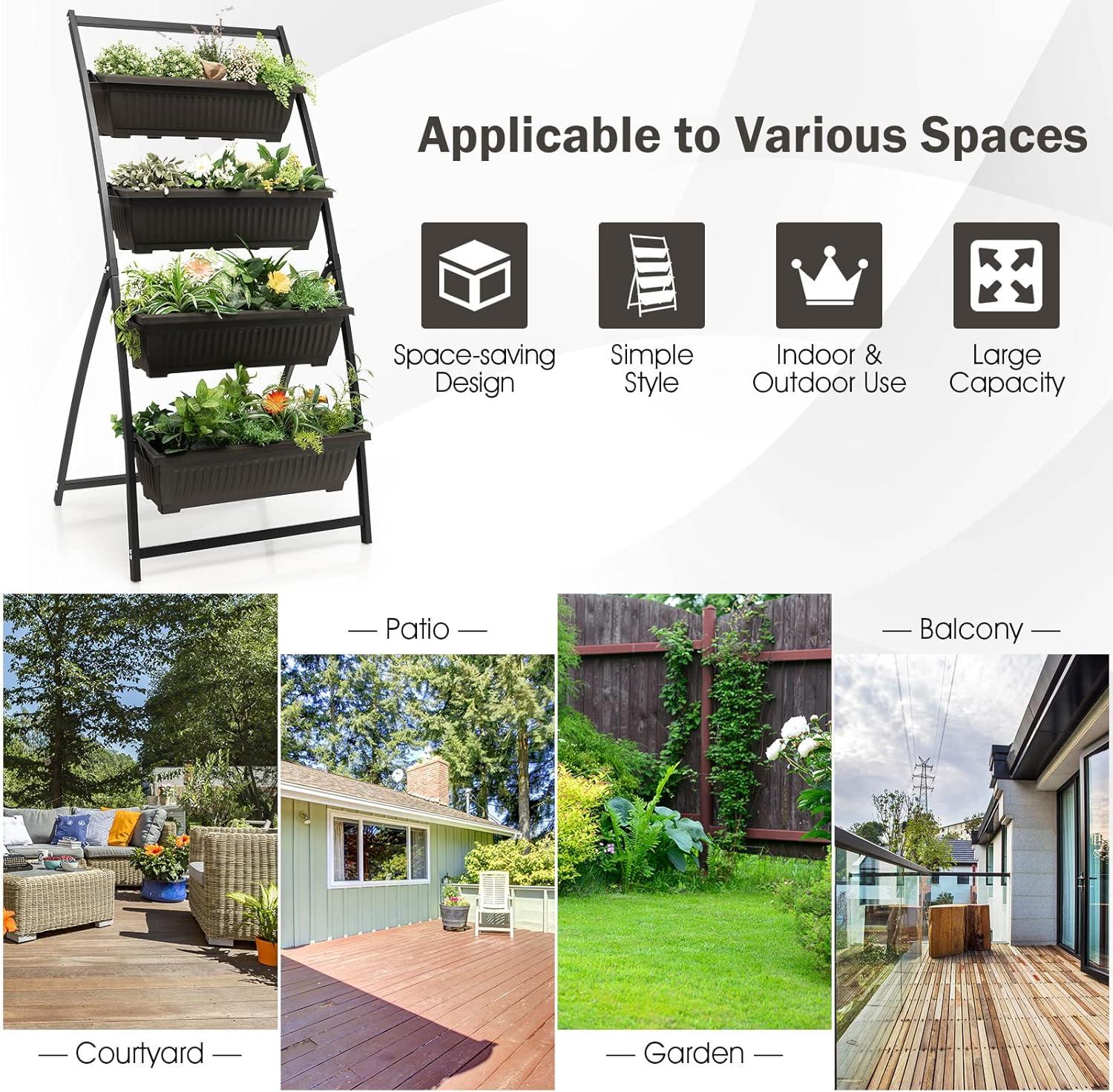 image:imageGiantex 52FT Vertical Raised Garden Bed 4Tier Elevated Planter Box w4 Containers amp Drainage Holes Indoor Outdoor Freestanding Planter for Vegetables Herbs Flowers HeavyDuty Metal Frame1