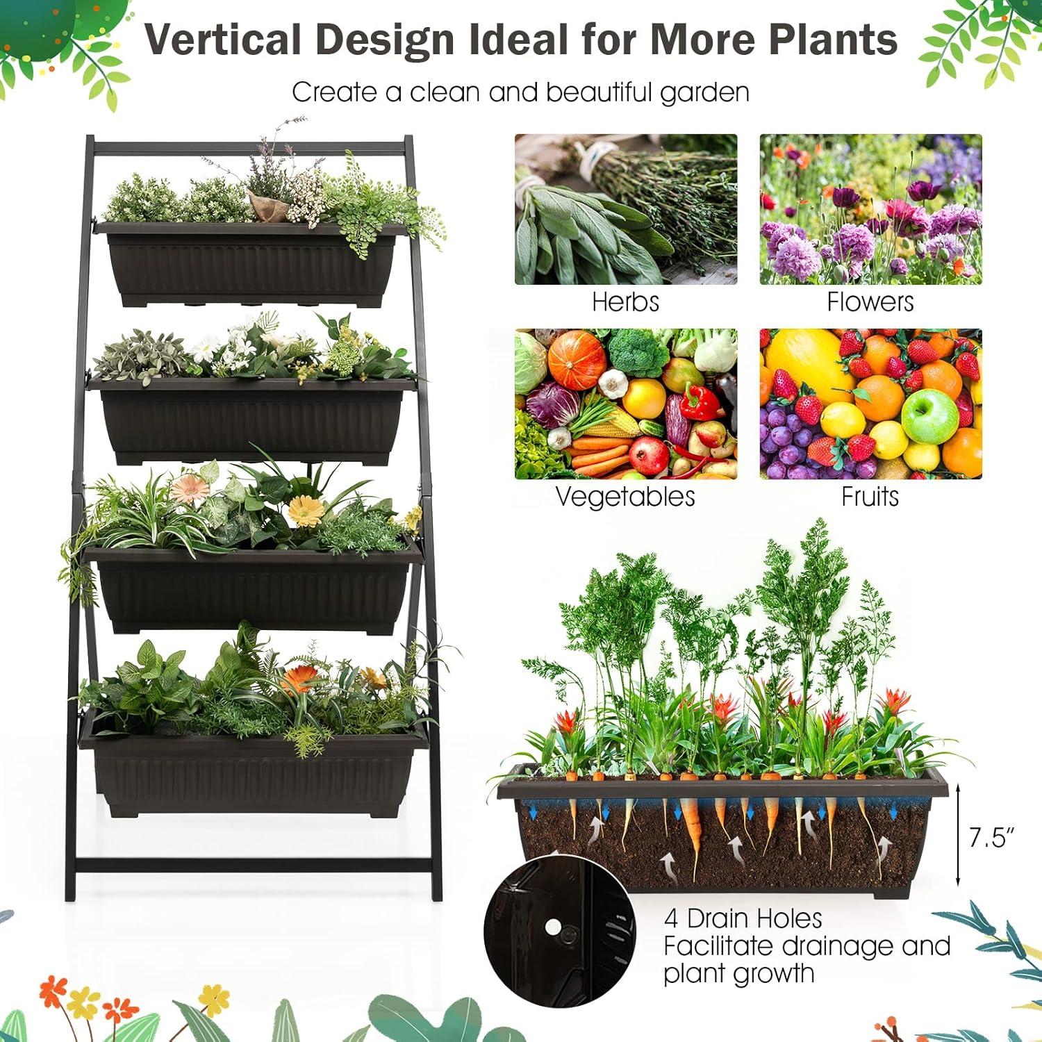 image:imageGiantex 52FT Vertical Raised Garden Bed 4Tier Elevated Planter Box w4 Containers amp Drainage Holes Indoor Outdoor Freestanding Planter for Vegetables Herbs Flowers HeavyDuty Metal Frame1