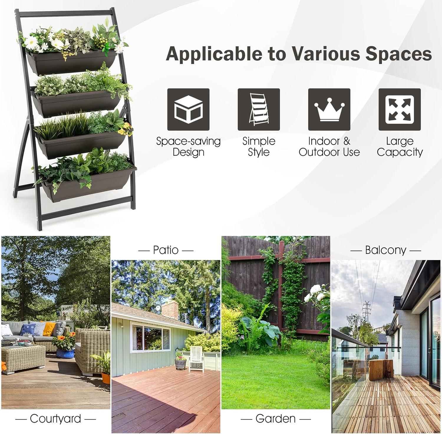 image:imageGiantex 52FT Vertical Raised Garden Bed 4Tier Elevated Planter Box w4 Containers amp Drainage Holes Indoor Outdoor Freestanding Planter for Vegetables Herbs Flowers HeavyDuty Metal Frame2