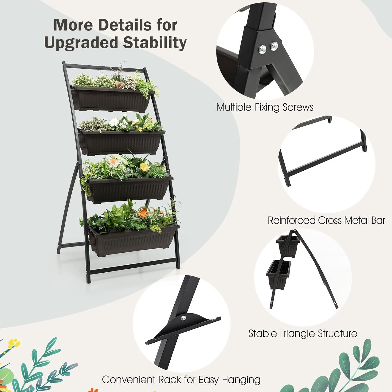 image:imageGiantex 52FT Vertical Raised Garden Bed 4Tier Elevated Planter Box w4 Containers amp Drainage Holes Indoor Outdoor Freestanding Planter for Vegetables Herbs Flowers HeavyDuty Metal Frame2
