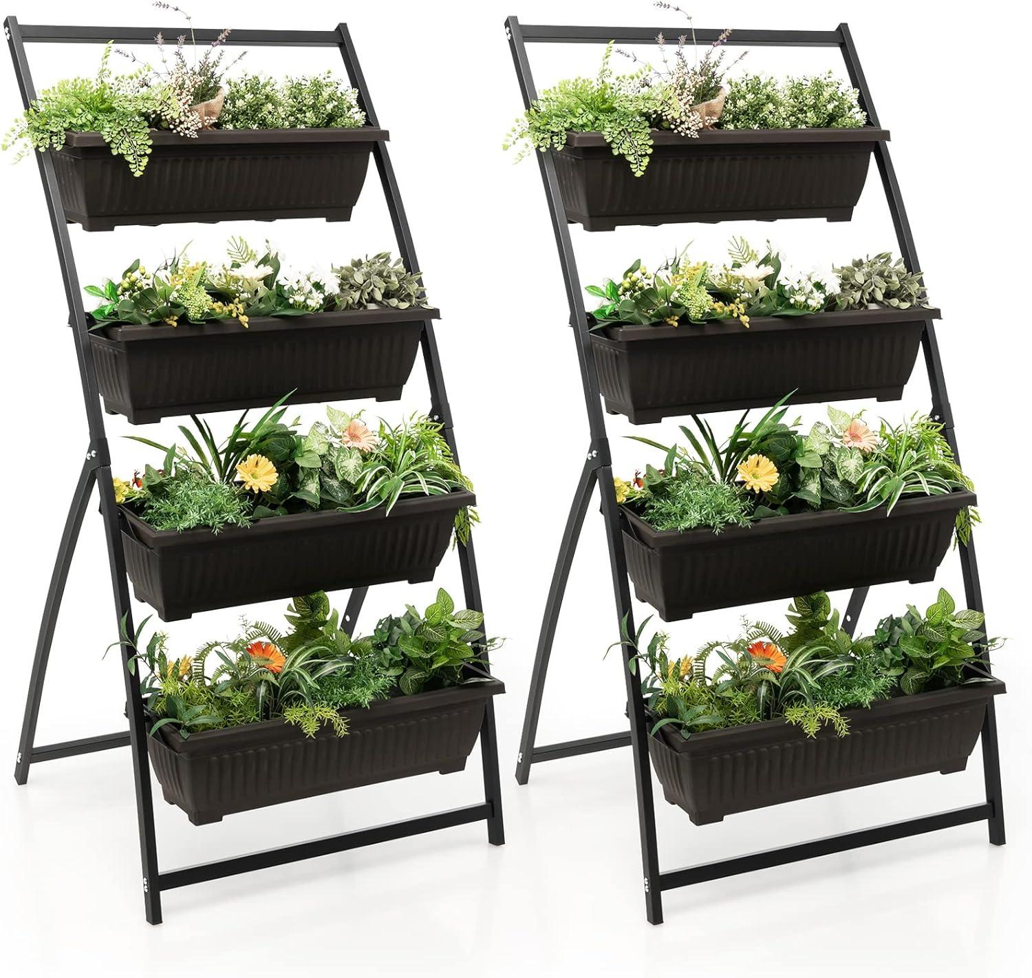 image:imageGiantex 52FT Vertical Raised Garden Bed 4Tier Elevated Planter Box w4 Containers amp Drainage Holes Indoor Outdoor Freestanding Planter for Vegetables Herbs Flowers HeavyDuty Metal Frame2