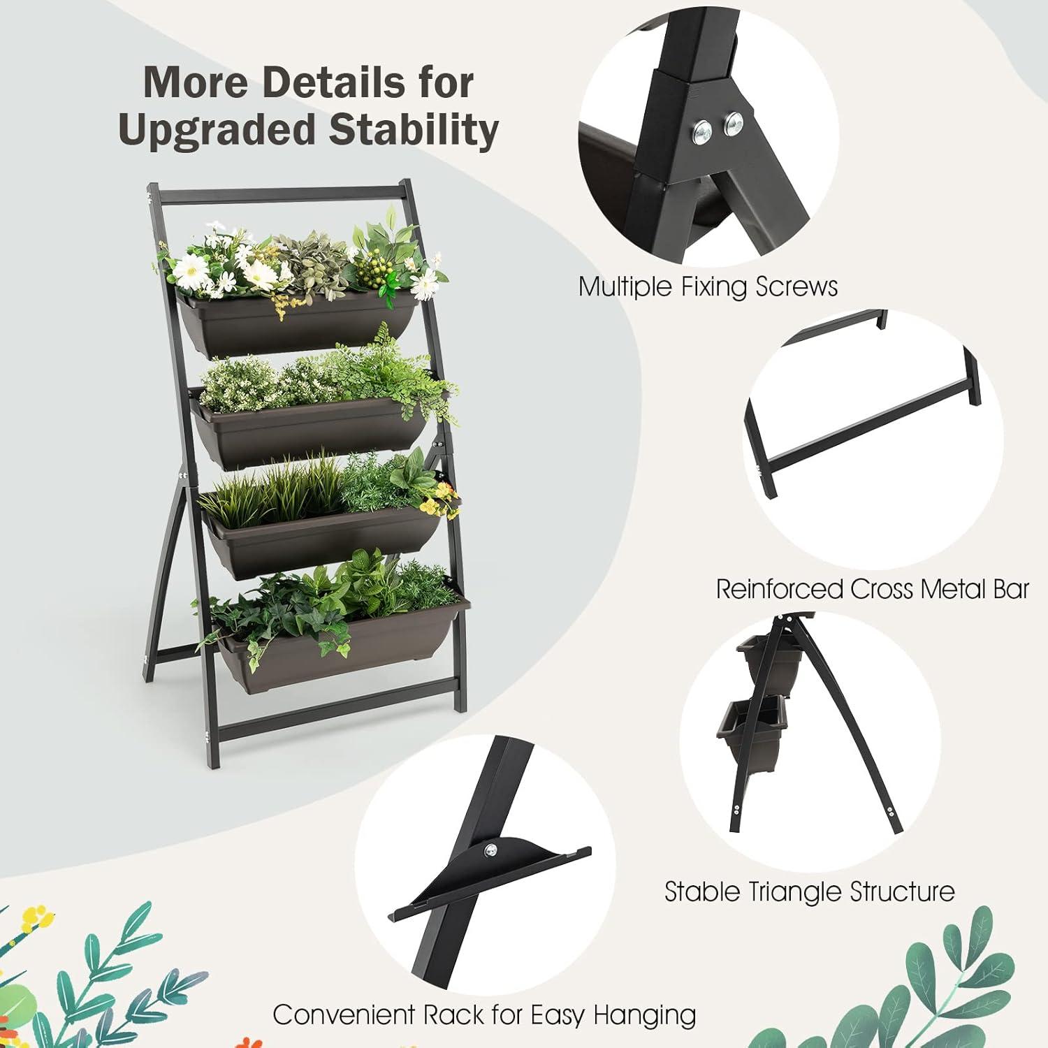 image:imageGiantex 52FT Vertical Raised Garden Bed 4Tier Elevated Planter Box w4 Containers amp Drainage Holes Indoor Outdoor Freestanding Planter for Vegetables Herbs Flowers HeavyDuty Metal Frame1