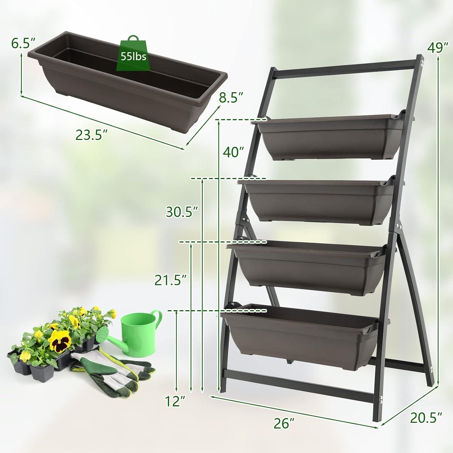 image:imageGiantex 52FT Vertical Raised Garden Bed 4Tier Elevated Planter Box w4 Containers amp Drainage Holes Indoor Outdoor Freestanding Planter for Vegetables Herbs Flowers HeavyDuty Metal Frame2