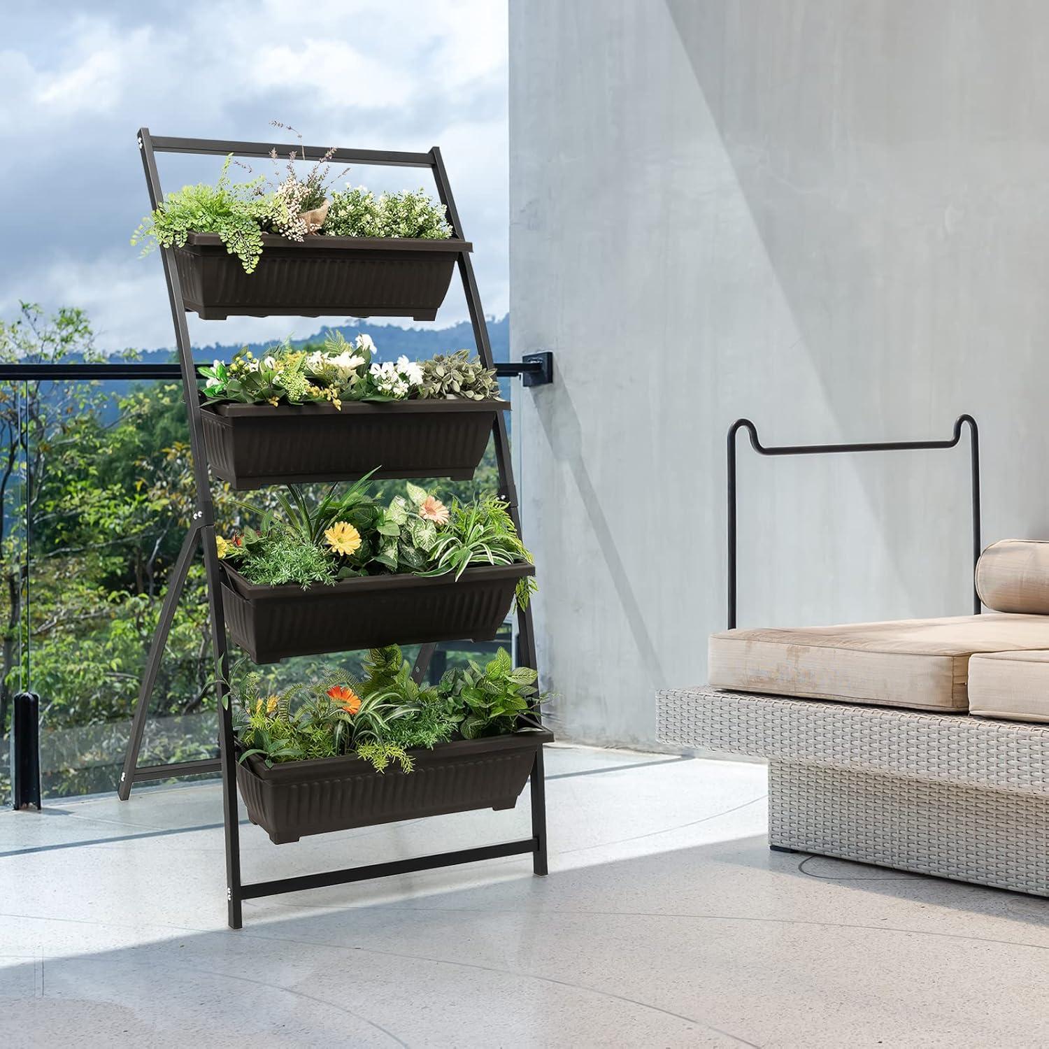 image:imageGiantex 52FT Vertical Raised Garden Bed 4Tier Elevated Planter Box w4 Containers amp Drainage Holes Indoor Outdoor Freestanding Planter for Vegetables Herbs Flowers HeavyDuty Metal Frame1