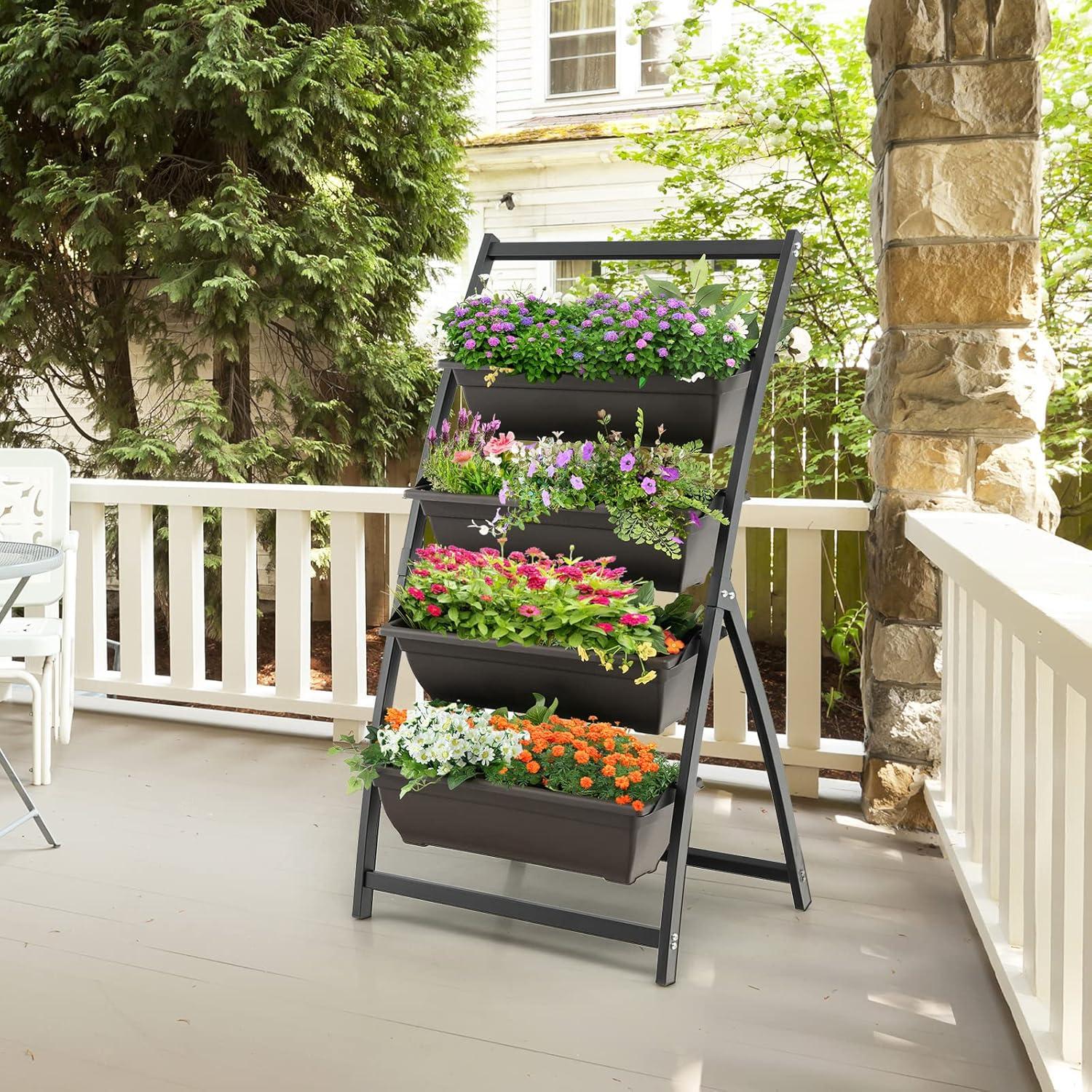 image:imageGiantex 52FT Vertical Raised Garden Bed 4Tier Elevated Planter Box w4 Containers amp Drainage Holes Indoor Outdoor Freestanding Planter for Vegetables Herbs Flowers HeavyDuty Metal Frame1