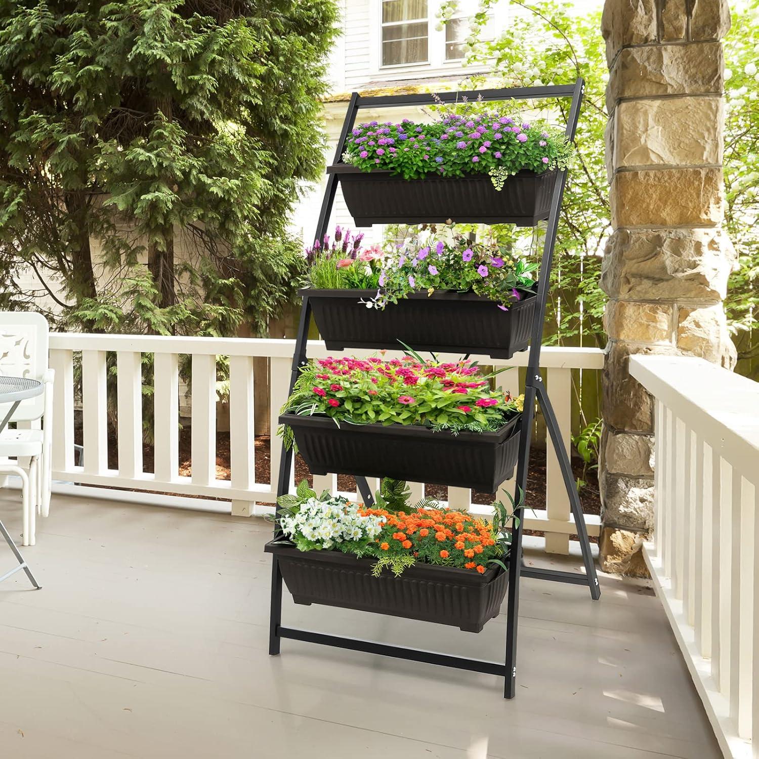 image:imageGiantex 52FT Vertical Raised Garden Bed 4Tier Elevated Planter Box w4 Containers amp Drainage Holes Indoor Outdoor Freestanding Planter for Vegetables Herbs Flowers HeavyDuty Metal Frame1