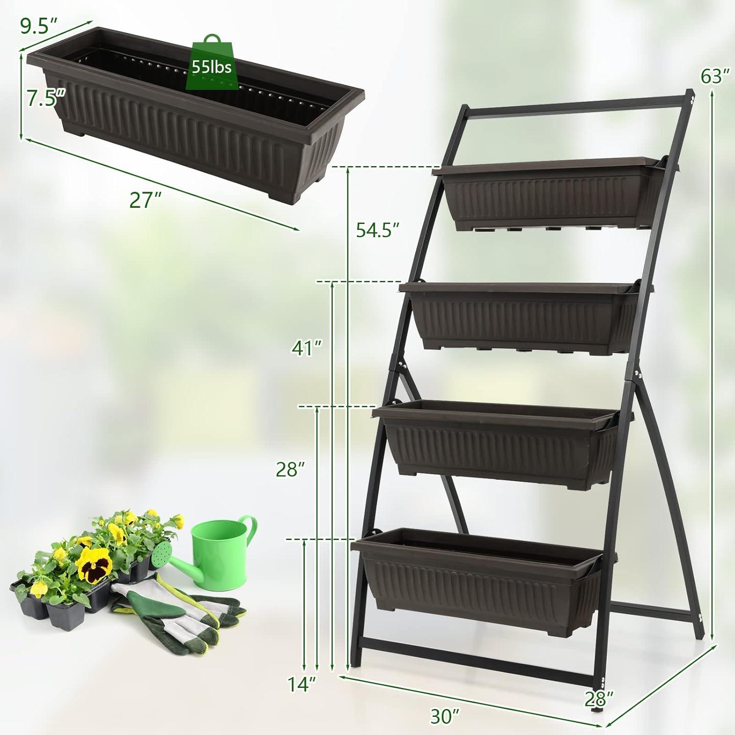 image:imageGiantex 52FT Vertical Raised Garden Bed 4Tier Elevated Planter Box w4 Containers amp Drainage Holes Indoor Outdoor Freestanding Planter for Vegetables Herbs Flowers HeavyDuty Metal Frame1