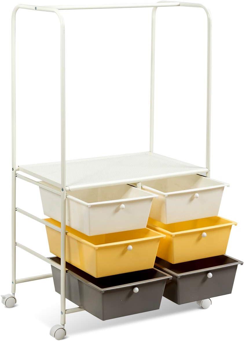 image:imageGiantex 6 Drawer Storage Cart Office School Organizer Cart Rolling Drawer Cart for Tools Scrapbook Paper or Bathroom Storage Shelf Beige Yellow amp Black