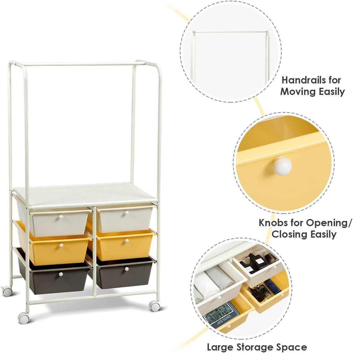 image:imageGiantex 6 Drawer Storage Cart Office School Organizer Cart Rolling Drawer Cart for Tools Scrapbook Paper or Bathroom Storage Shelf Beige Yellow amp Black