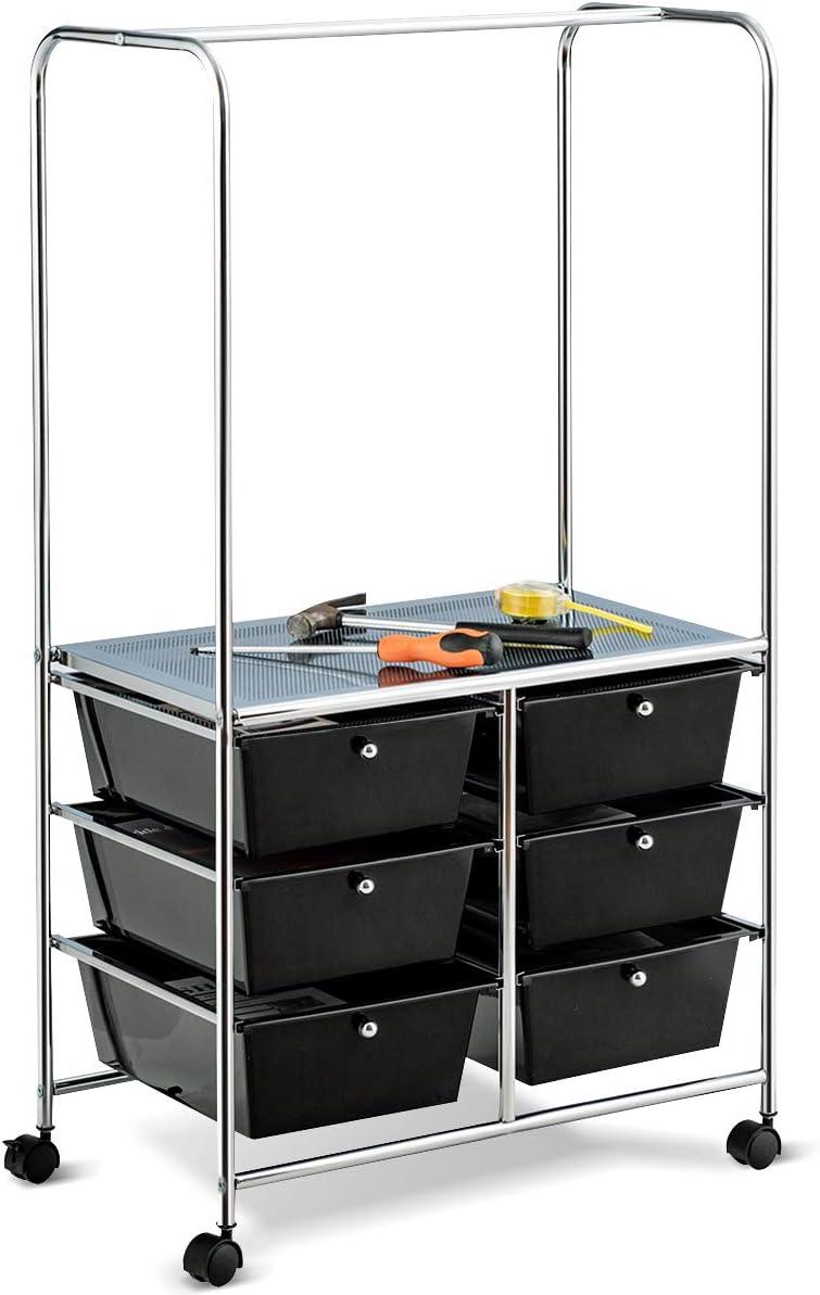 image:imageGiantex 6 Drawer Storage Cart Office School Organizer Cart Rolling Drawer Cart for Tools Scrapbook Paper or Bathroom Storage Shelf Black