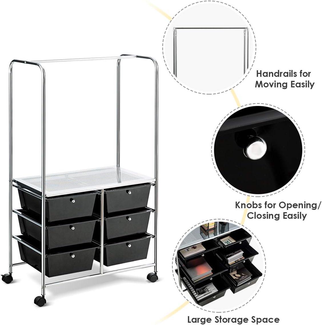 image:imageGiantex 6 Drawer Storage Cart Office School Organizer Cart Rolling Drawer Cart for Tools Scrapbook Paper or Bathroom Storage Shelf Black