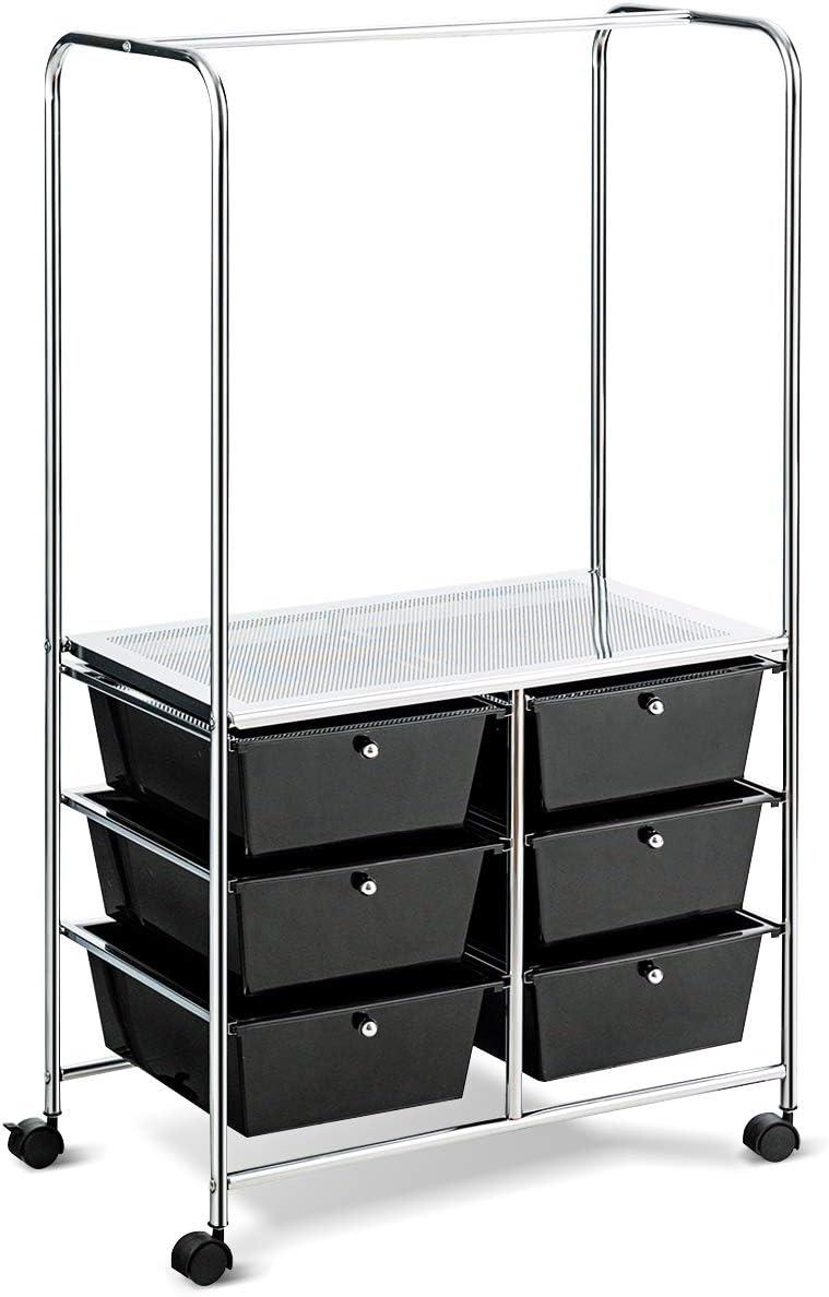 image:imageGiantex 6 Drawer Storage Cart Office School Organizer Cart Rolling Drawer Cart for Tools Scrapbook Paper or Bathroom Storage Shelf Black