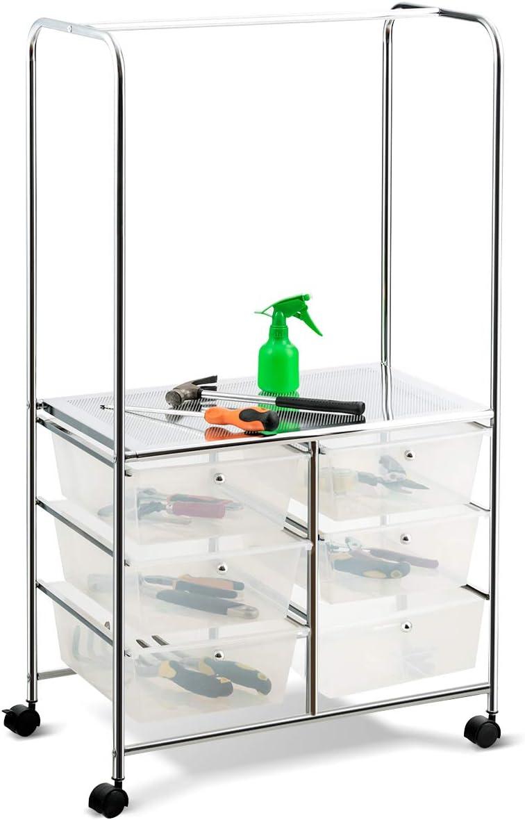 image:imageGiantex 6 Drawer Storage Cart Office School Organizer Cart Rolling Drawer Cart for Tools Scrapbook Paper or Bathroom Storage Shelf White