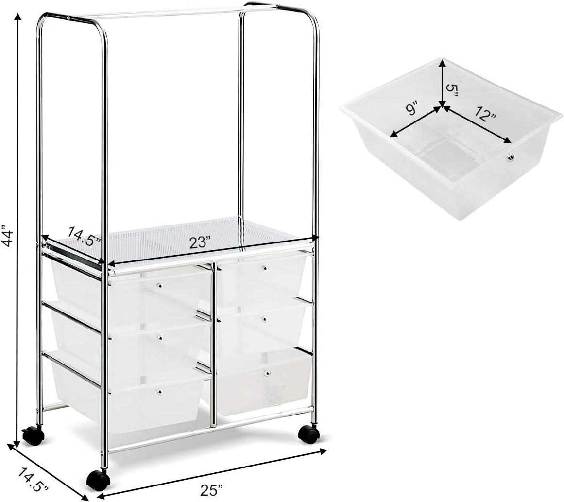 image:imageGiantex 6 Drawer Storage Cart Office School Organizer Cart Rolling Drawer Cart for Tools Scrapbook Paper or Bathroom Storage Shelf White